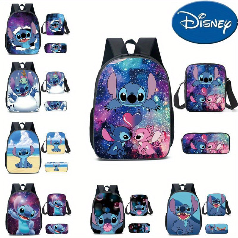 3-Piece Disney-Licensed Stitch Backpack Set, Fashion Galaxy Print, Cute Cartoon Animal School Backpack, Crossbody Bag, Pencil Case