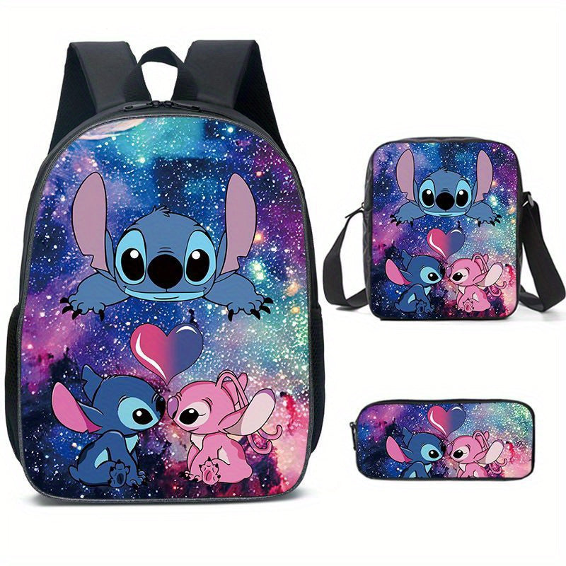 Disney Licensed Backpack Set, Cute Cartoon Stitch School Bags, Unisex Fashion Backpacks With Crossbody Bag And Pencil Case, Large Capacity Stylish Durable Travel Gift Set