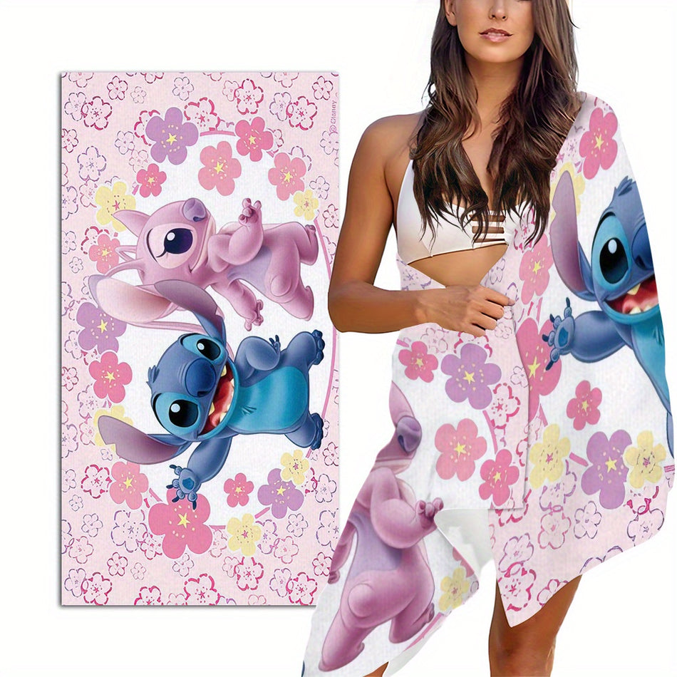 1pc Cartoon Stitch Print Beach Handtuch, schnell trocknendes Mikrofasel-Badetuch, Sommersporttuch im Freien