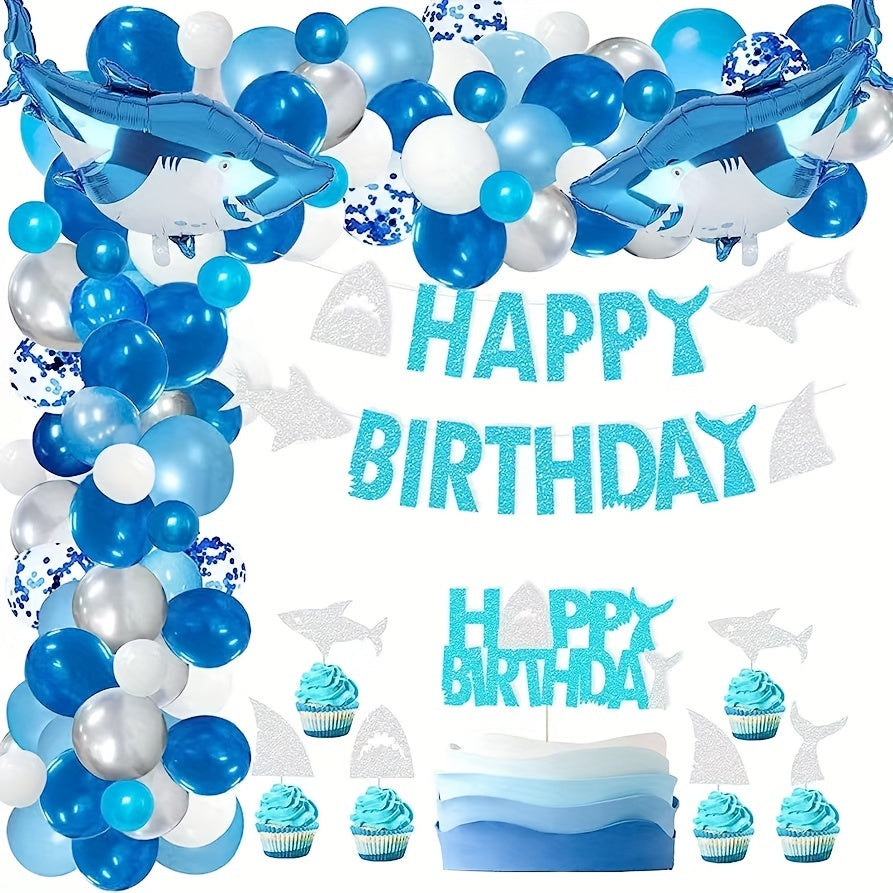 🔵 Large Shark Balloons, Blue Splashing Design for Ocean Theme Parties - Cyprus