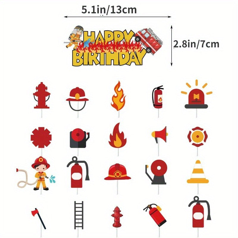 🔵 Firefighter Birthday Bash Kit: Fire Truck Cake Topper & Party Decorations - Cyprus