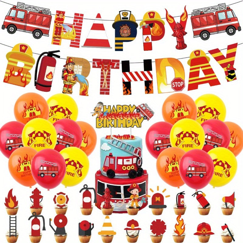 🔵 Firefighter Birthday Bash Kit: Fire Truck Cake Topper & Party Decorations - Cyprus