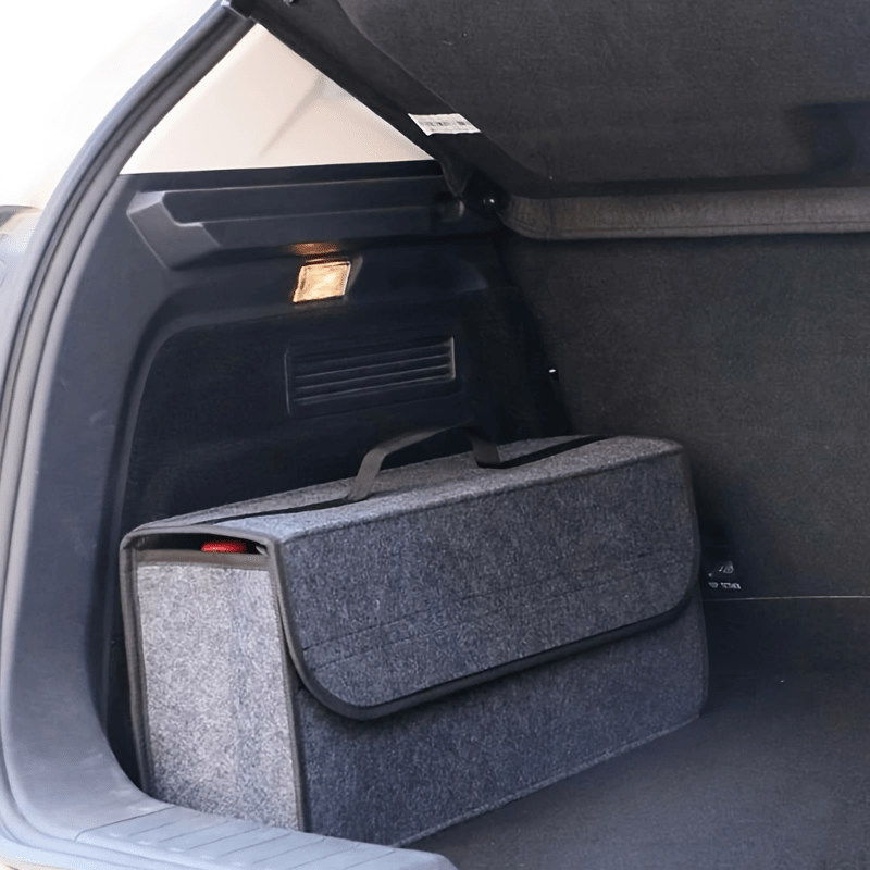 1Pc Foldable Felt Car Trunk Organizer - Portable Storage Box For Interior Tidying, Durable Polyester Material