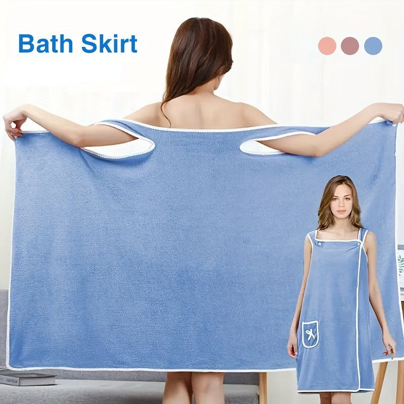 Ultra-Soft Women's Wearable Bath Towel With Pocket & Bow - Hypoallergenic Skirt Bathrobe - Cyprus