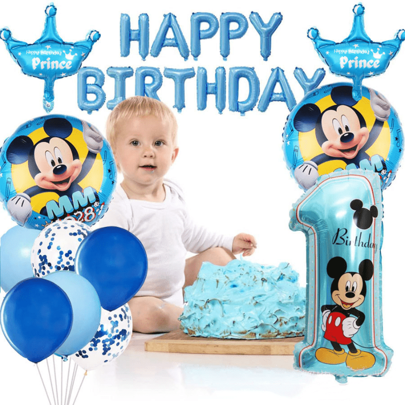 🔵 Mickey Mouse Theme Birthday Party Decoration Set - Disney Licensed Happy Birthday Banner, Minnie & Mickey Foil Balloons for First Birthday, Anniversary, Graduation - No Electricity Needed - Cyprus