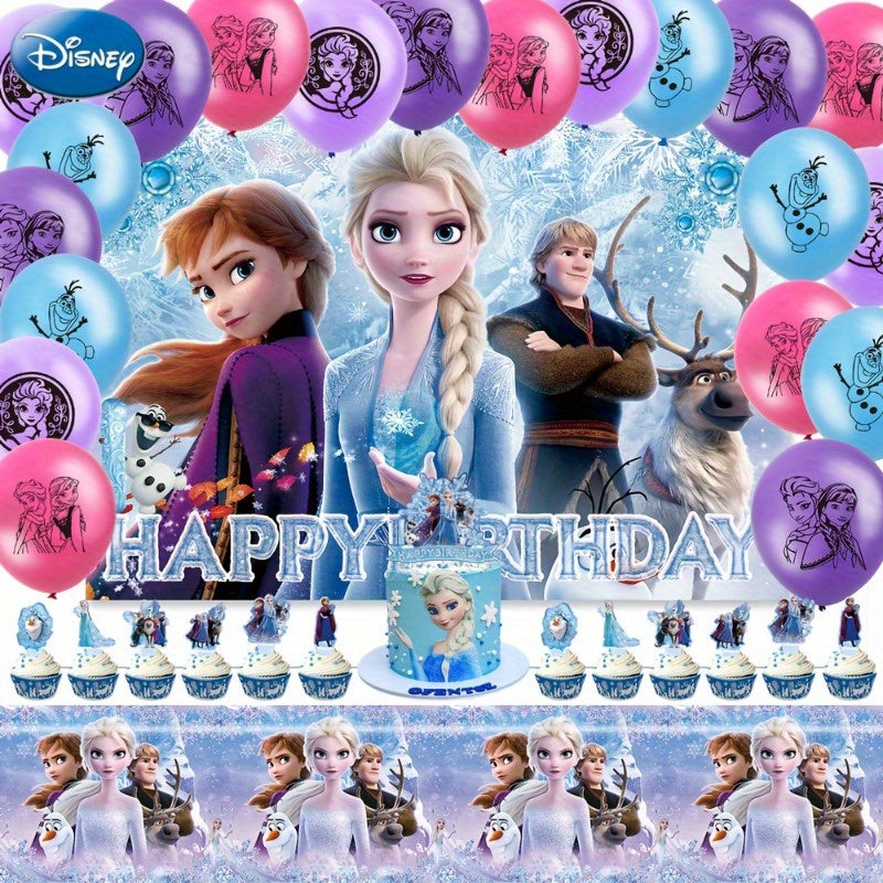 🔵 35 parçalı dondurulmuş prenses elsa doğum günü partisi dekor kiti - Kıbrıs
