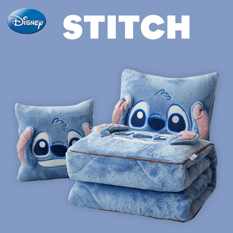 Stitch 2-In-1 Pillow & Blanket - Cute Cartoon Design, Perfect for Travel & Office - Cyprus