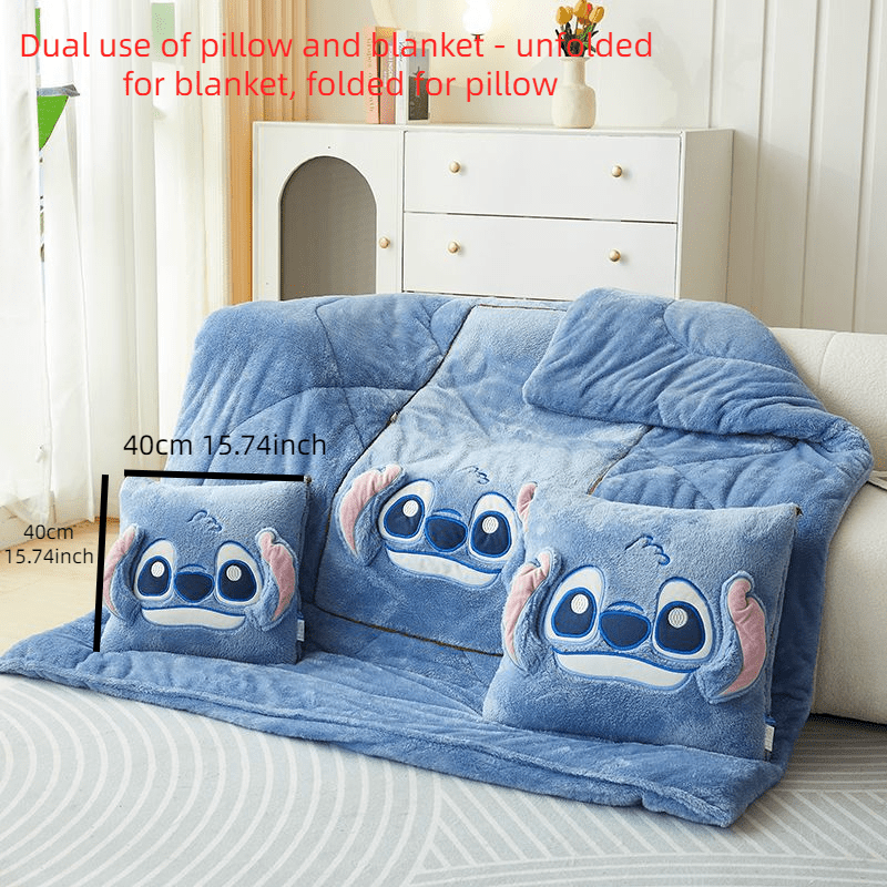 Stitch 2-In-1 Pillow & Blanket - Cute Cartoon Design, Perfect for Travel & Office - Cyprus