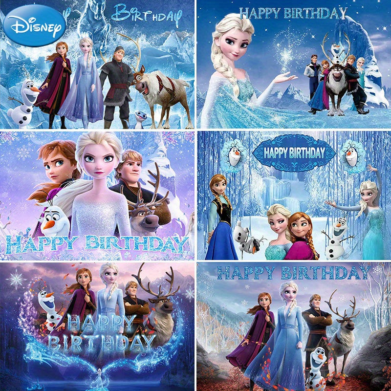 🔵 Disney Dondurulmuş Prenses Elsa Doğum Günü Partisi Zemin - Polyester Fotoğraf Banner Dekorasyonu - Kıbrıs