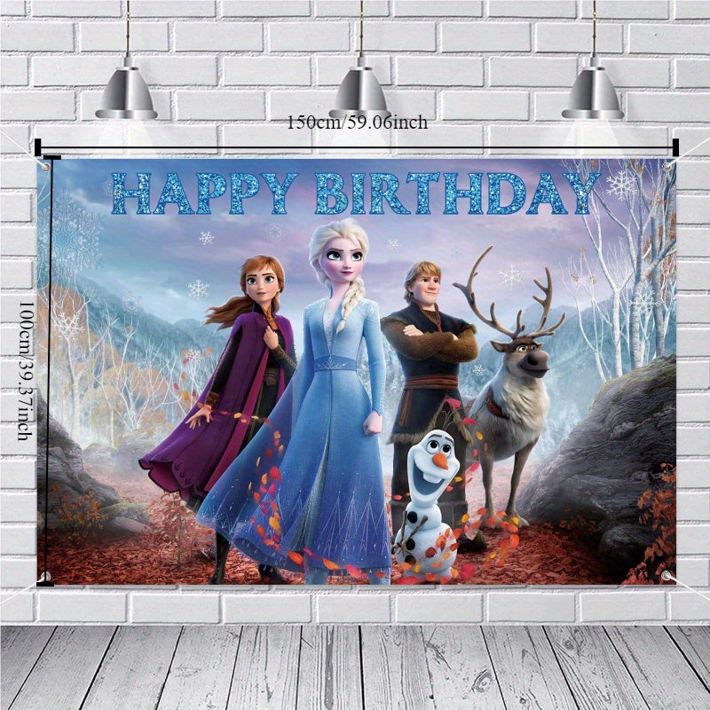 🔵 Disney Frozen Princess Elsa Birthday Party Backdrop - Polyester Photo Banner Decoration - Cyprus