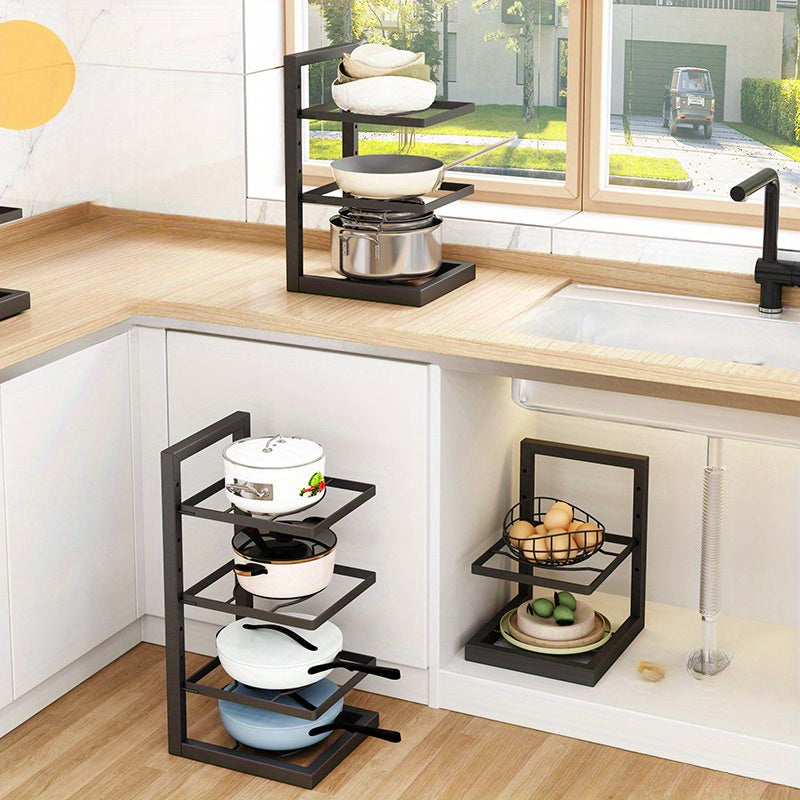 Multi-Tier Metal Kitchen Organiser - Space-Saving Pot Rack