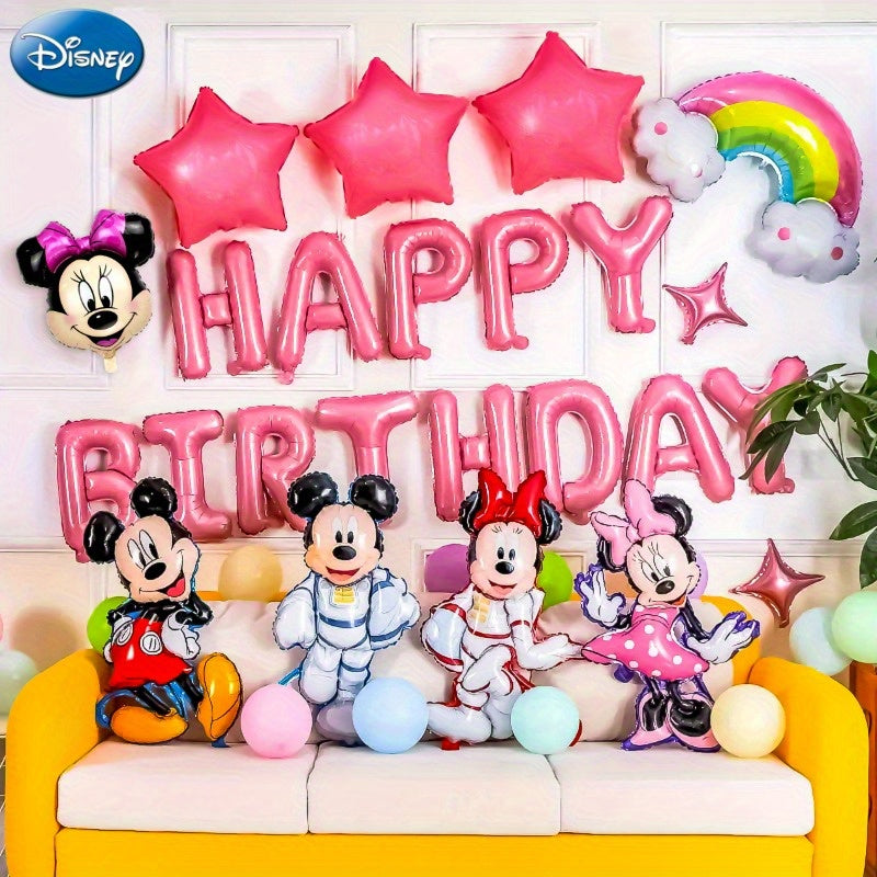 🔵 Disney Minnie & Mickey Mouse 33pc Birthday Balloons Set - Happy Birthday Banner & Stars - UME - Cyprus