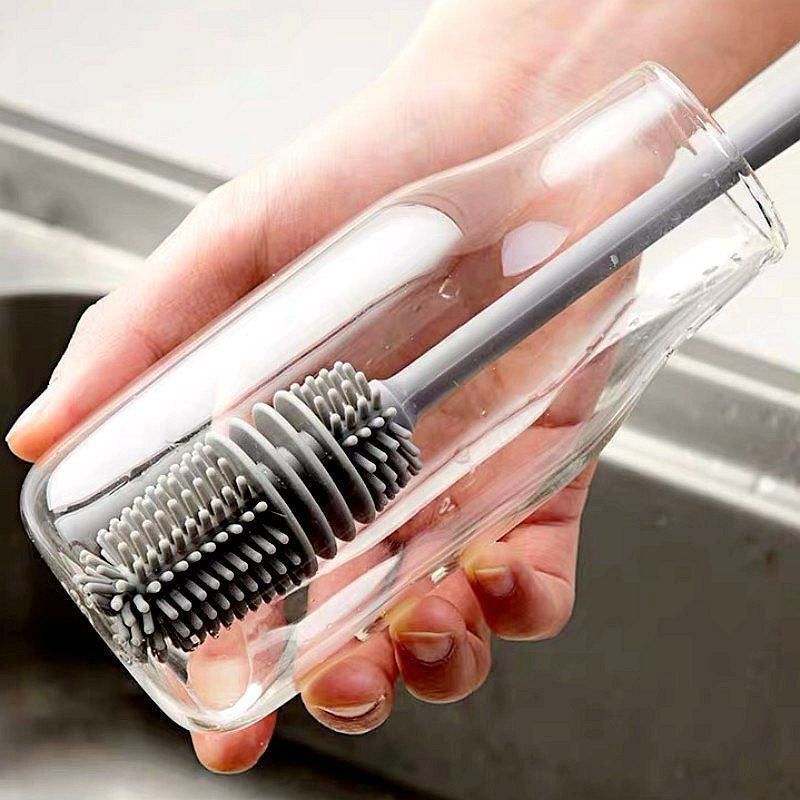 Brosse de nettoyage en silicone à longue poignée pour le nettoyage profond des bouteilles et des tasses