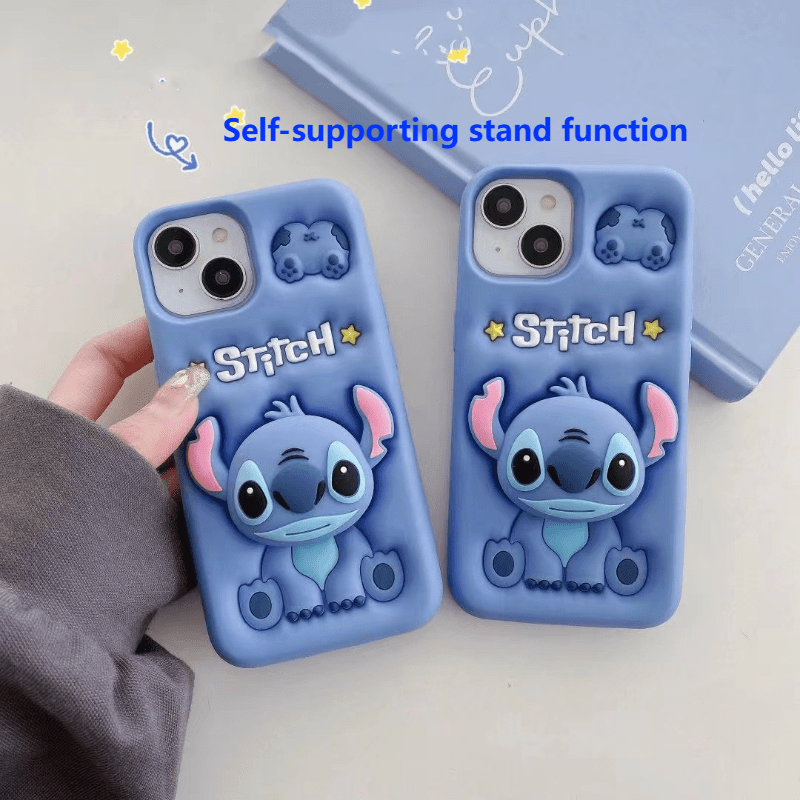 🔵 Disney Stitch Cute Cartoon Phone Case - Y2K Protective Cover with Self-Standing Function - Ideal for Travel & Birthday Gifts