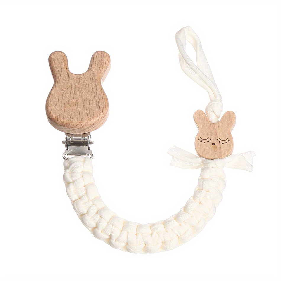 Cute Rabbit Knitted Pacifier Chain with Cartoon Wooden Clip 🐰