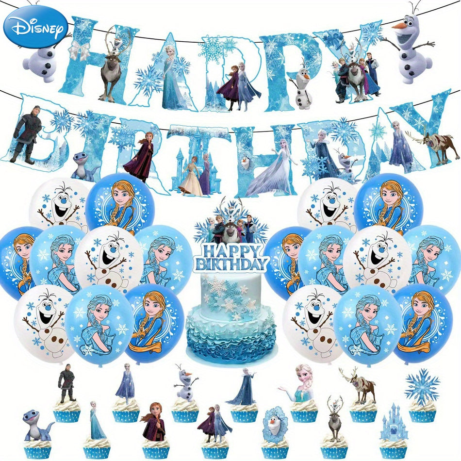🔵 Disney Frozen Princess Birthday Party Decor Set - Elsa & Anna Themed Balloons, Flags, Cake Toppers & More - Ages 14+ | UME Licensed - Cyprus