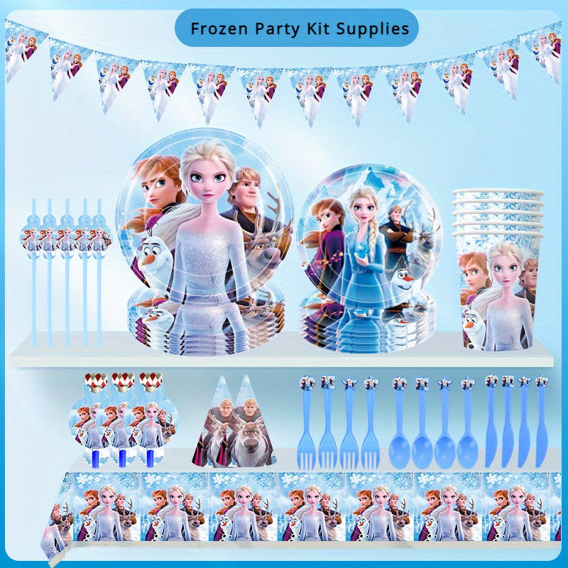 🔵 Κατεψυγμένη πριγκίπισσα Elsa Cartoon Θέμα Γενέθλια Πάρτι Προμηθειών Κιτ - 122 κομμάτια - Ume επώνυμη - Κύπρο