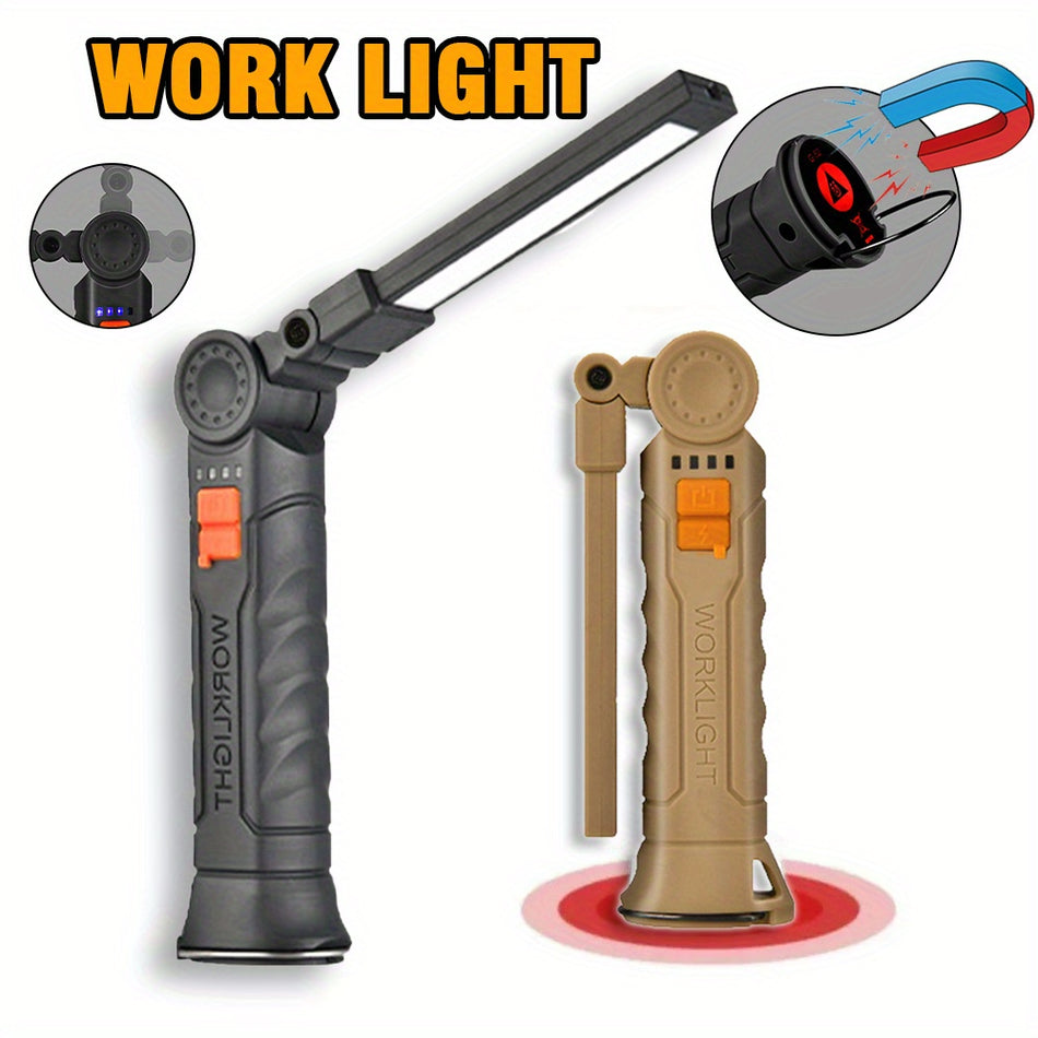 USB Rechargeable LED Work Light with Magnetic Base and Hanging Hook, 360° Rotatable Outdoor Handheld Flashlight - Item ID: DU128851