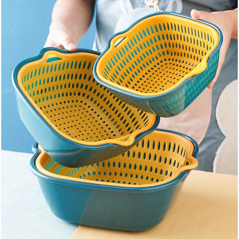 6-Piece Double Layer Colander Set - Reusable Strainer Baskets For Fruits & Vegetables - Cyprus