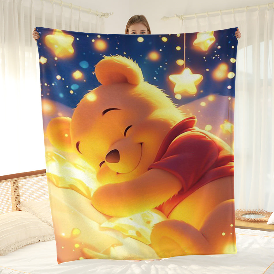 UME Cozy Flannel Fleece Blanket with Winnie The Pooh Design - Soft Polyester Throw for Teens and Adults