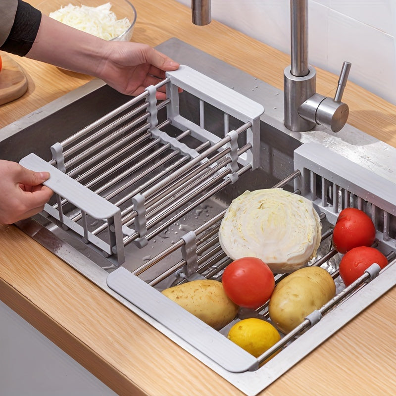 Stainless Steel Expandable Over-The-Sink Dish Rack and Vegetable Drainer