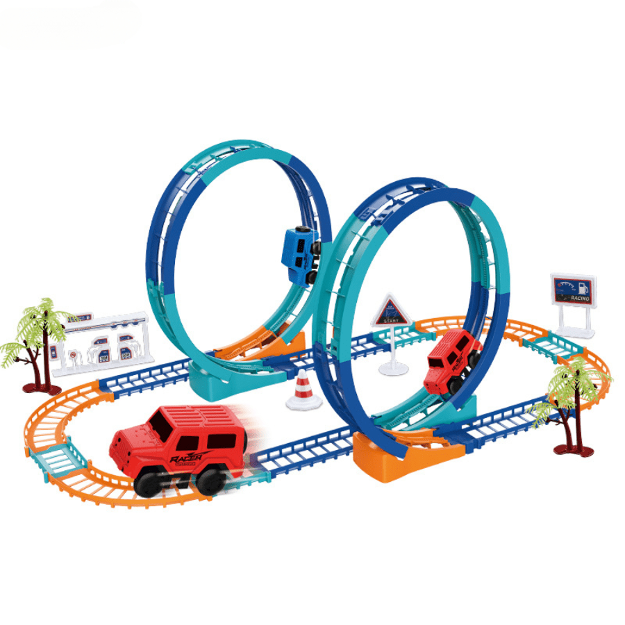 Electric Racing Track Car Set - Double Spiral Assembly with 2 Detachable Cars, Educational Toy for Kids 3-6 - Cyprus