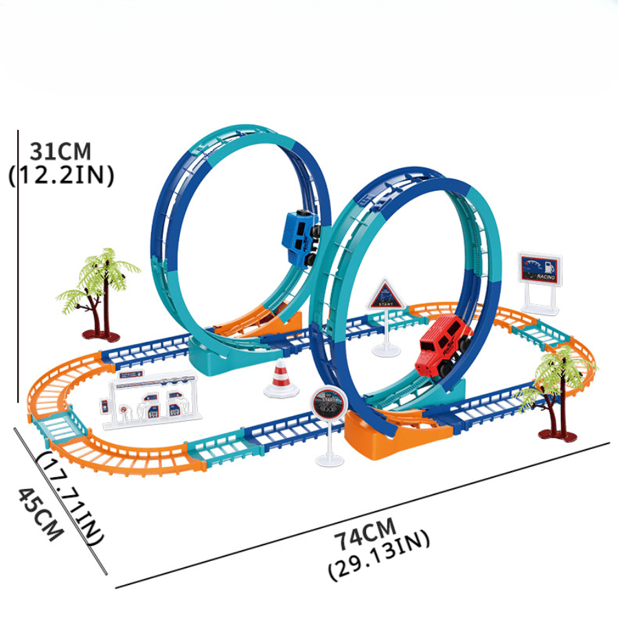 Electric Racing Track Car Set - Διπλή σπειροειδή συγκρότημα με 2 αποσπώμενα αυτοκίνητα, εκπαιδευτικό παιχνίδι για παιδιά 3-6 - Κύπρο