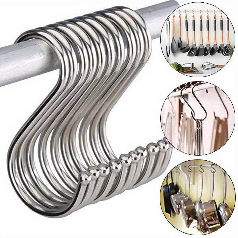 Durable Stainless Steel Metal Hangers - 10pcs Kitchen & Outdoor Organiser