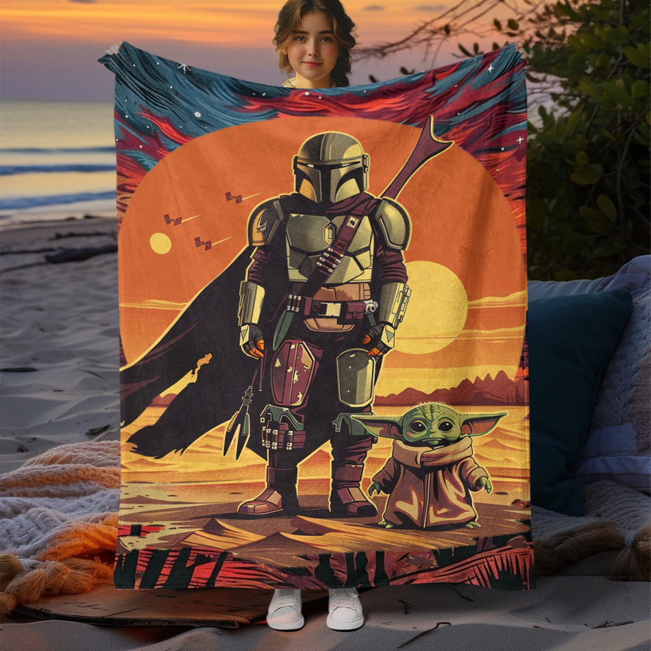 Mandalorian & Baby Yoda Soft Flannel Throw Blanket -  Multiple Sizes Available - Cyprus