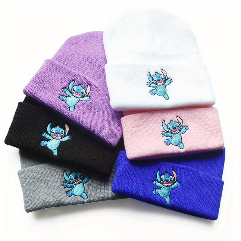 Stitch Embroidered Knit Beanie Hat - Perfect for Outdoor & Casual Wear - Cyprus