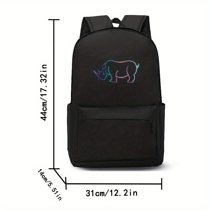 Fun Rhinoceros Print Water-Resistant Student Backpack - Cyprus