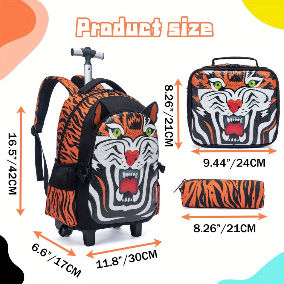 Tiger Print Rolling Backpack for Boys - Cyprus