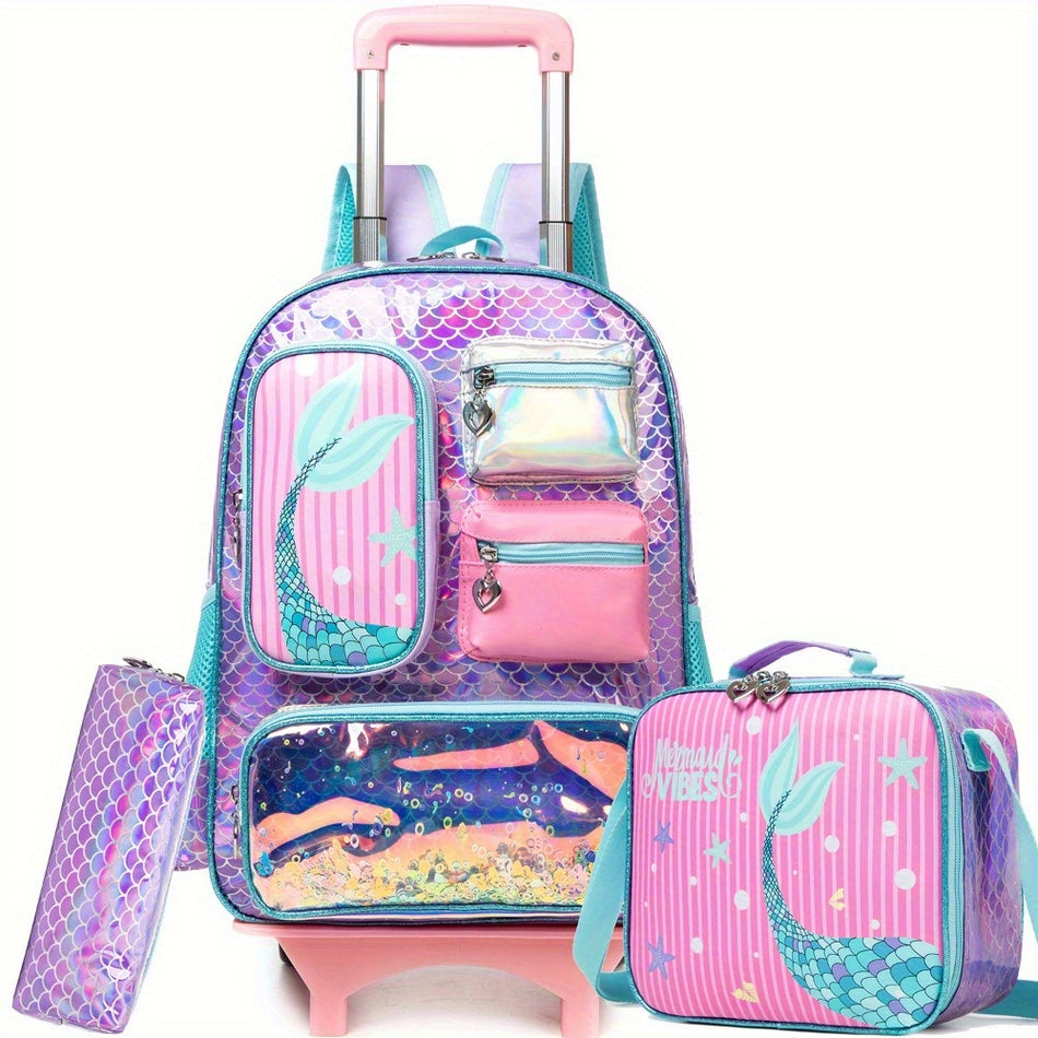 Cute & Stylish 3-in-1 Rolling Backpack with Lunch Box for Girls - Cyprus