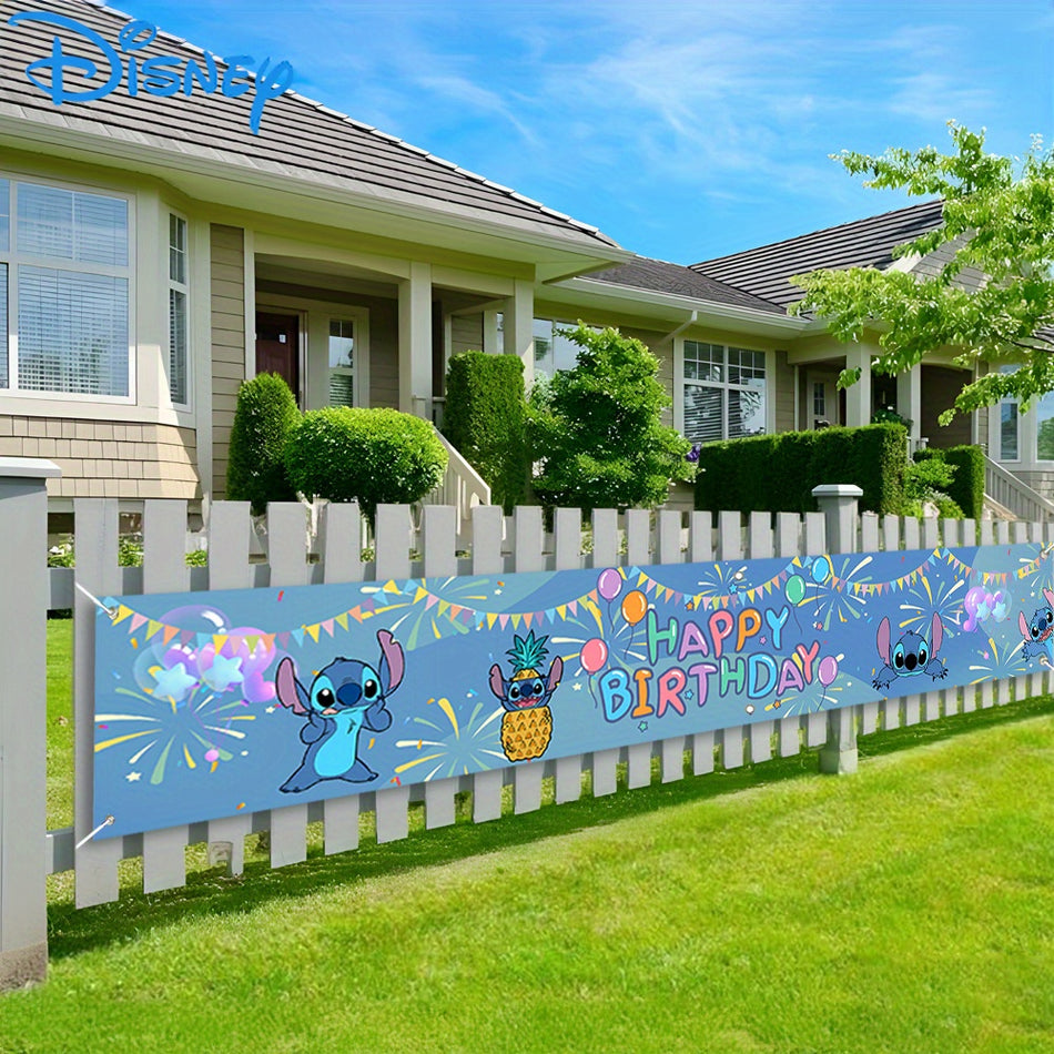 Stitch Happy Birthday Yard Banner - Durable Polyester Outdoor Decoration - Perfect for Christmas & Halloween - Cyprus