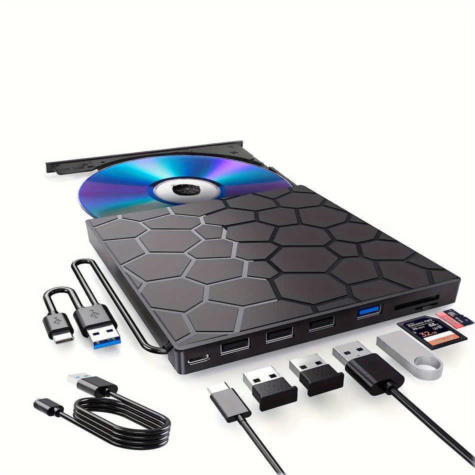 Drive / DVD portable Ultra-Slim 8 en 1 avec concentrateur USB à grande vitesse