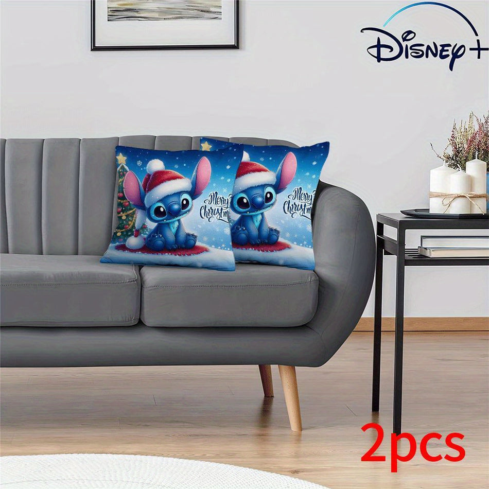 Stitch Christmas 2pcs Throw Pillow Covers, Soft Plush, Zip Closure - Chic & Comfortable Sofa/Bed Decor, Machine Washable - UME - Cyprus