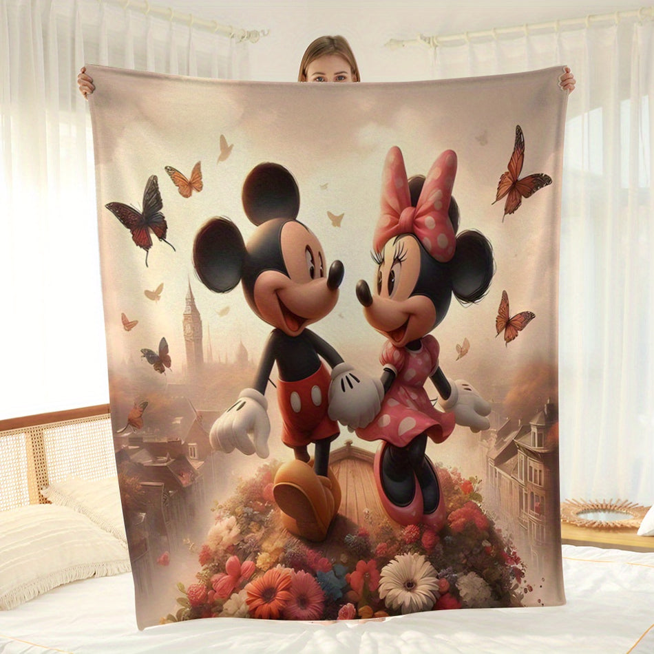 -Authorized Mickey & Minnie Mouse Vintage Floral Blanket with Butterfly Accents 🦋