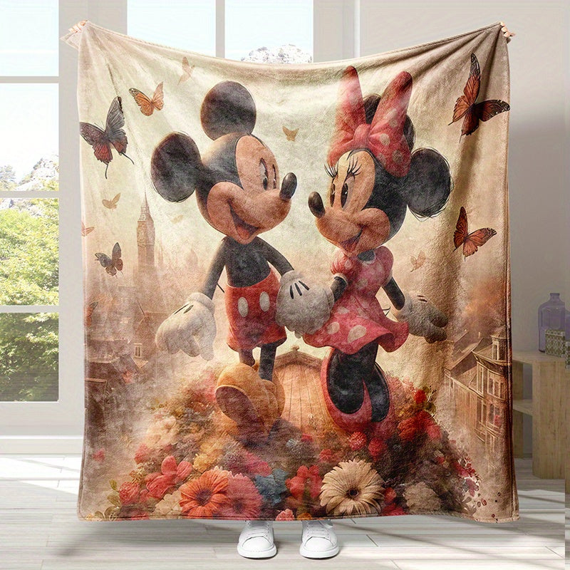 -Authorize Mickey & Minnie Mouse Vintage Çiçek Battaniyesi Kelebek aksanları 🦋