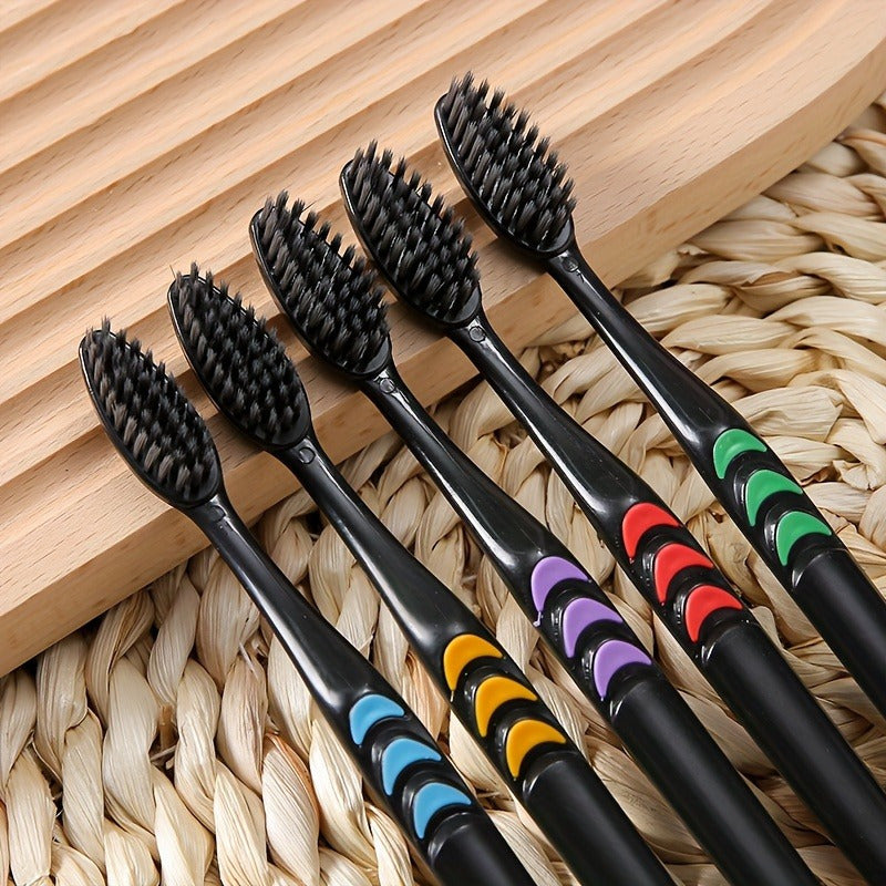 10pcs Gentle Bamboo Charcoal Toothbrushes - Multicolor, Soft Bristles - Cyprus