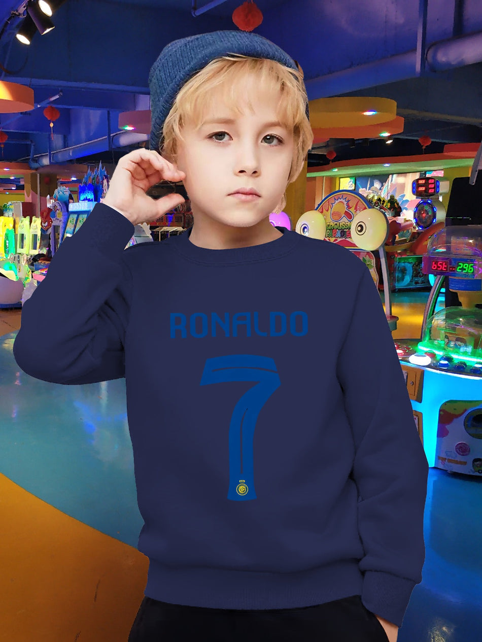 Kids 'Ronaldo #7 Alfabe Baskı Sweatshirt - Mürettebat boyun, düzenli uyum, hafif streç - Kıbrıs