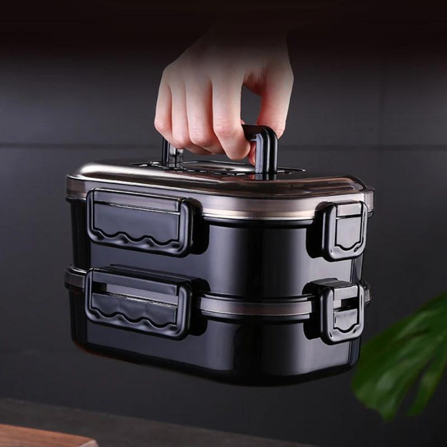 Double Layer Leakproof Insulated Lunch Box for Kids & Adults - Black