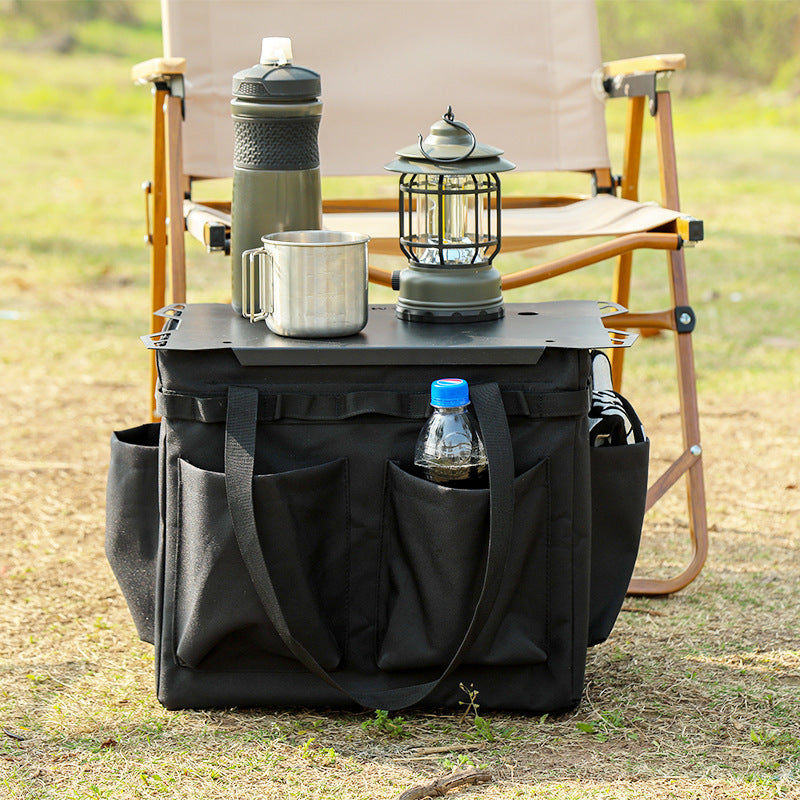 Boîte de rangement de camping en plein air en tissu oxford avec couvercle de table