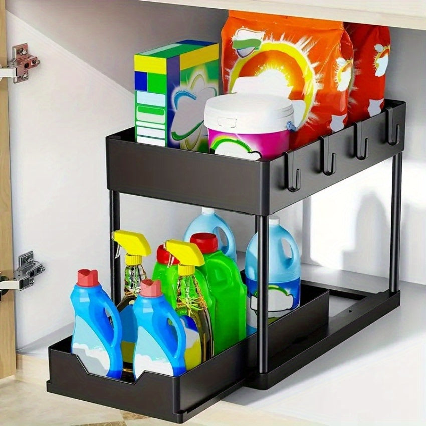 2-Tier Pull-Out Storage Rack for Kitchen and Bathroom