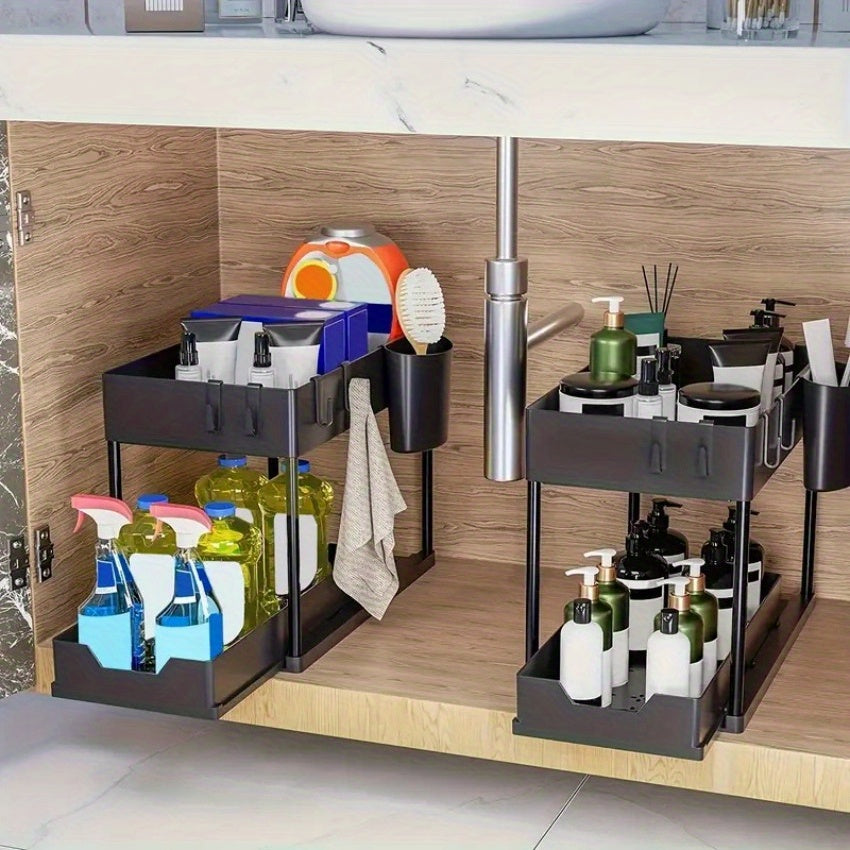 2-Tier Pull-Out Storage Rack for Kitchen and Bathroom