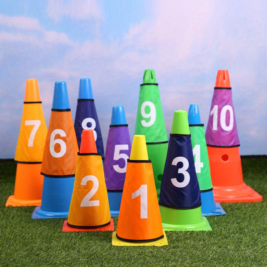 10-Pack Unisex Soccer Training Cones with Numbered Pinnies for Agility and Fun Games