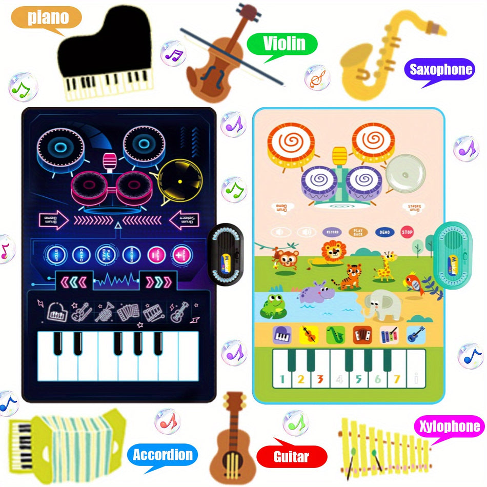 3-in-1 Interactive Musical Play Mat for Toddlers with Drum & Piano Functions