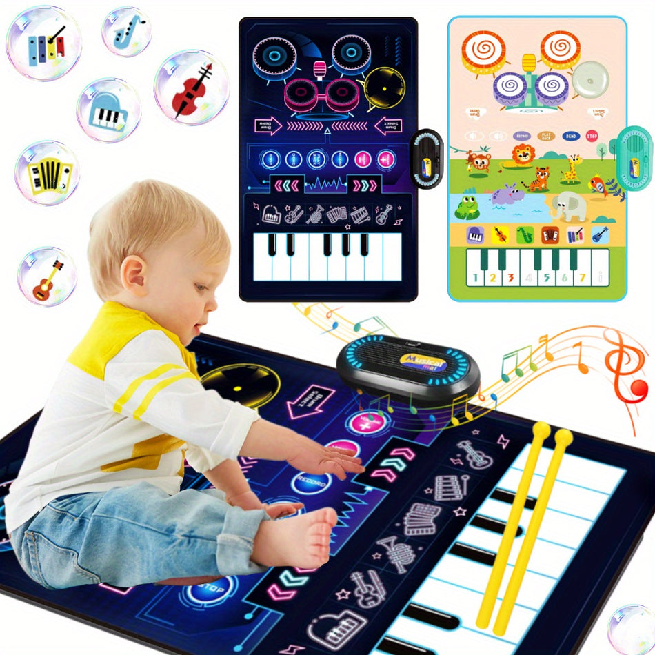 3-in-1 Interactive Musical Play Mat for Toddlers with Drum & Piano Functions