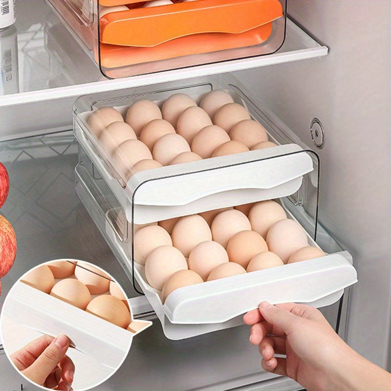 Modern Stackable 32-Grid Plastic Egg Holder with Drawer-Style Design