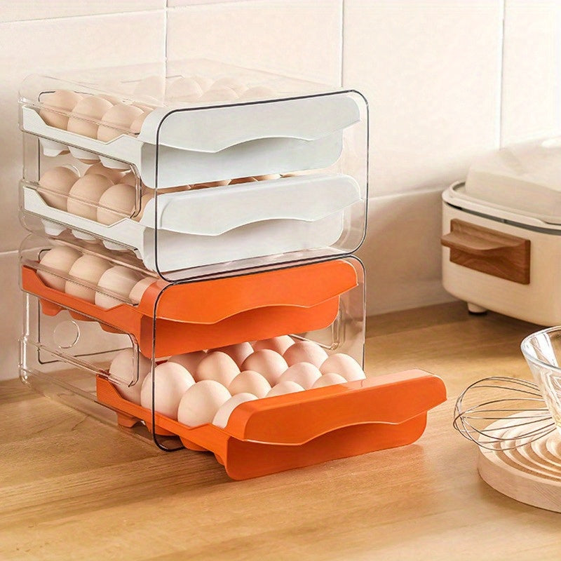 Modern Stackable 32-Grid Plastic Egg Holder with Drawer-Style Design