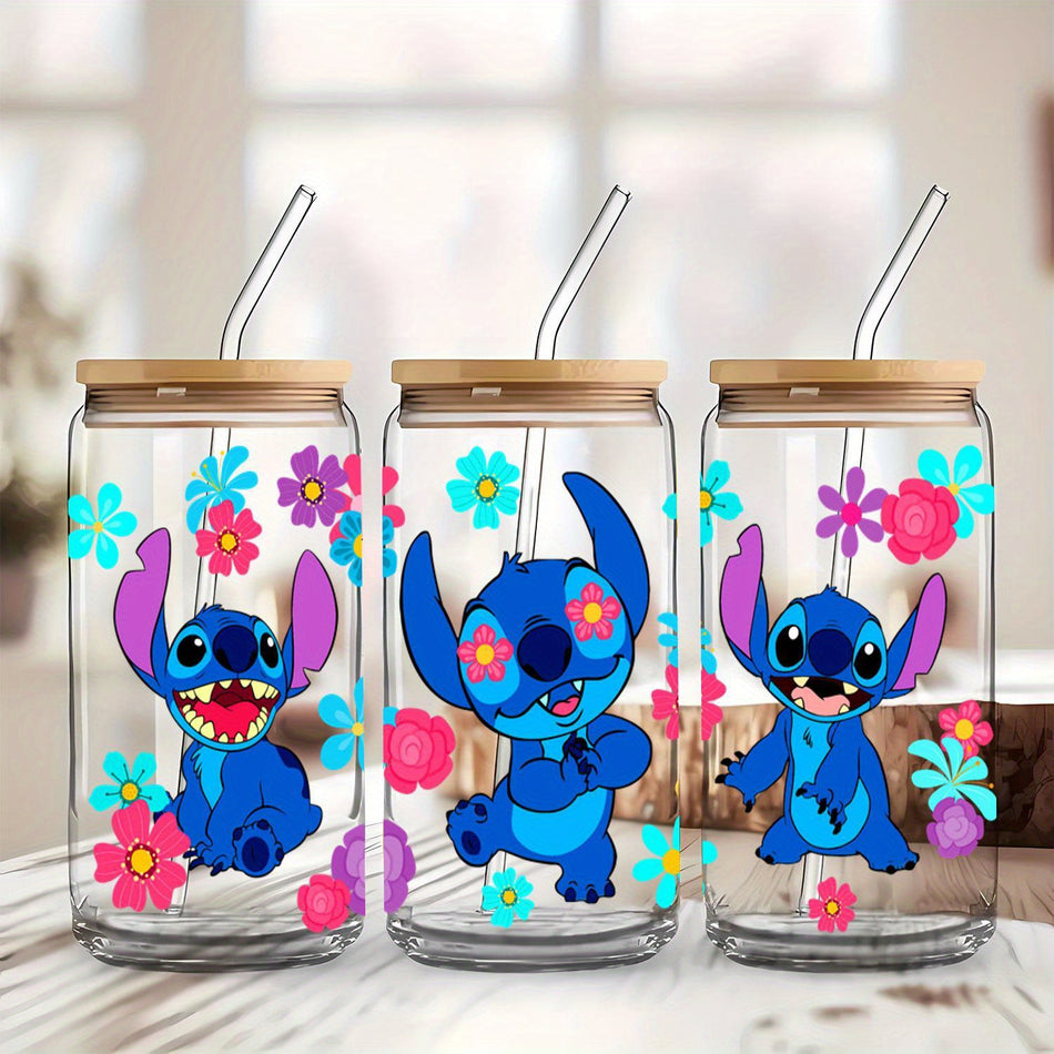 Боросиликатное стекло 16 унций Stitch Очки с крышками и соломой - Кипр